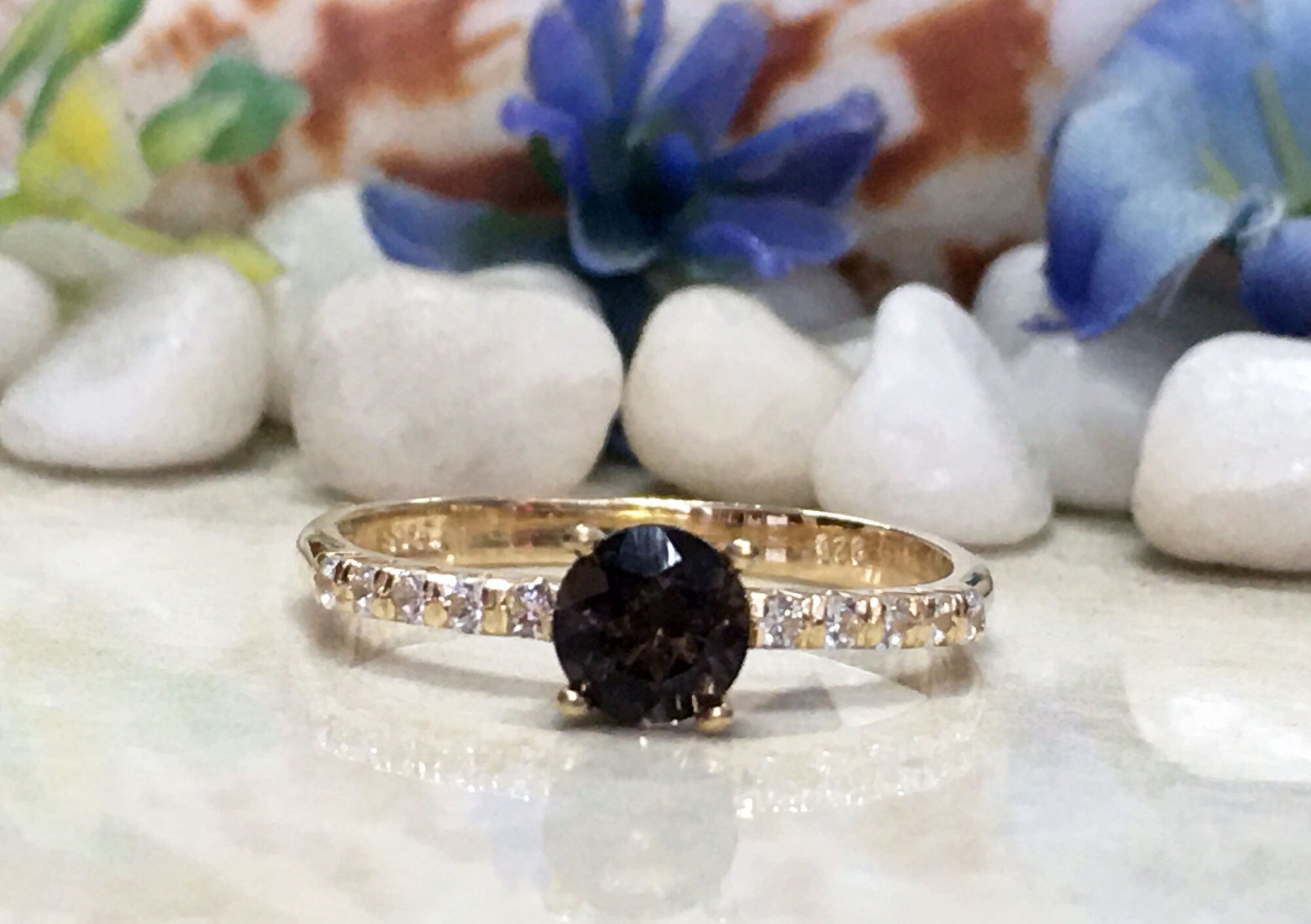 Smoky Quartz Ring - Gold Ring - Stacking Ring - Gemstone Ring - Dainty Ring - Tiny Ring - Delicate Ring - Engagement Ring - Prong Ring