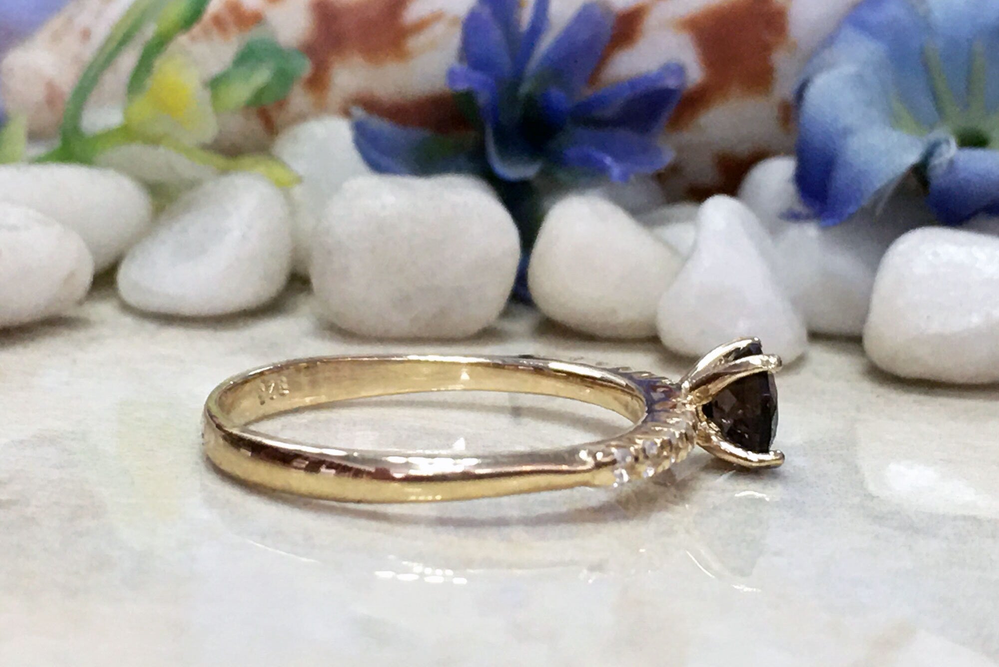 Smoky Quartz Ring - Gold Ring - Stacking Ring - Gemstone Ring - Dainty Ring - Tiny Ring - Delicate Ring - Engagement Ring - Prong Ring