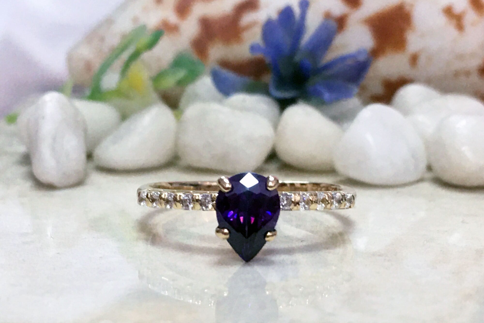 Amethyst Ring - Gold Ring - Stack Ring - February Birthstone - Dainty Ring - Tiny Ring - Delicate Ring - Engagement Ring - Prong Ring