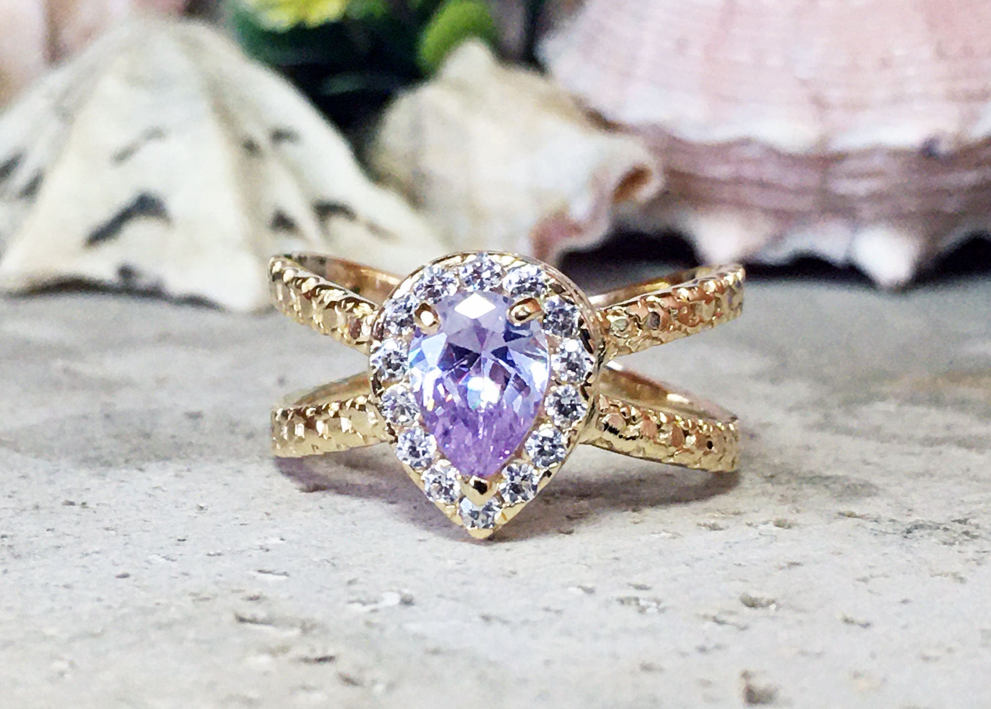 Lavender Amethyst Ring - Statement Ring - Gold Ring - Engagement Ring - Prong Ring - Teardrop Ring - Cocktail Ring - Gemstone Ring