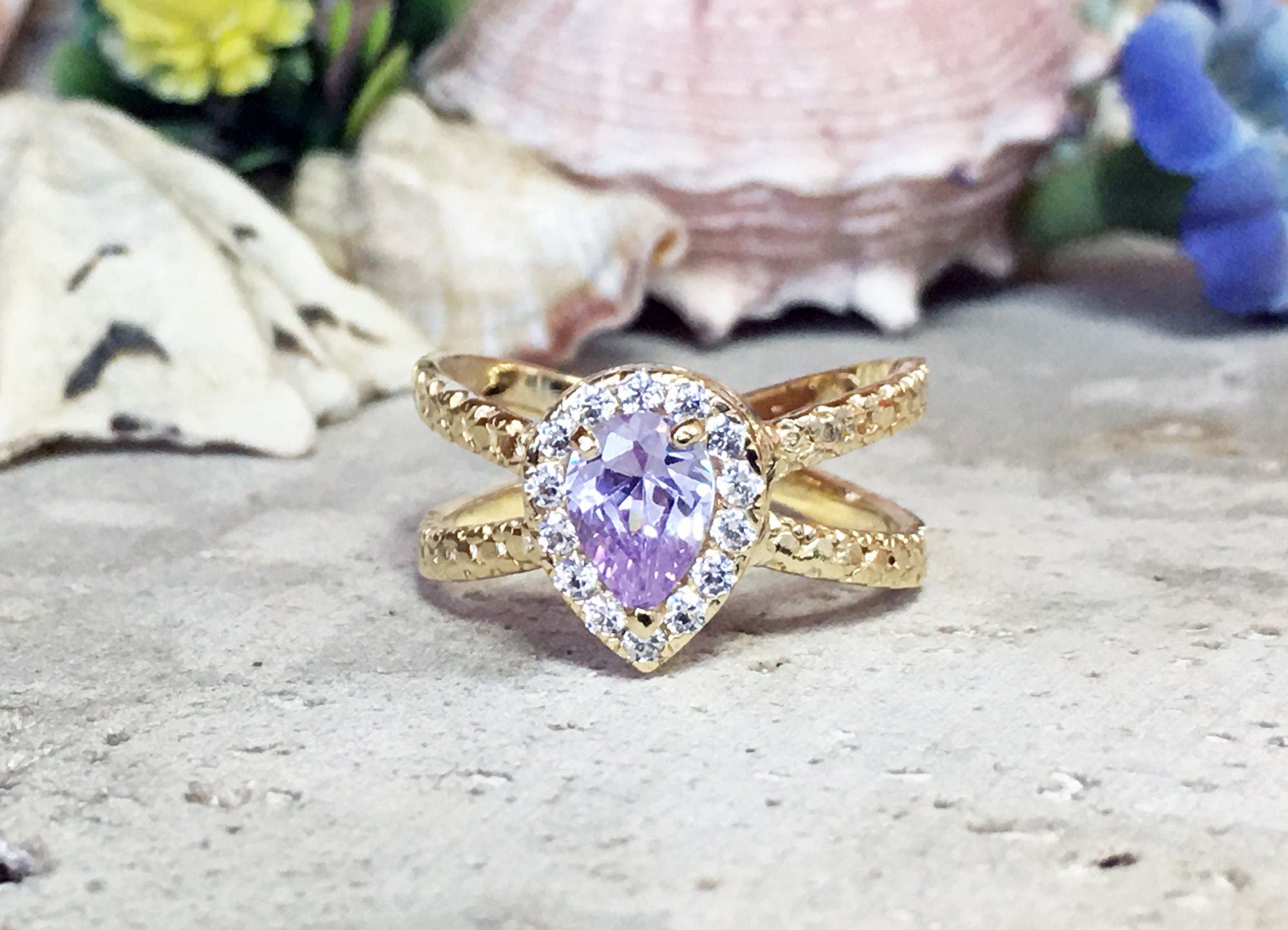 Lavender Amethyst Ring - Statement Ring - Gold Ring - Engagement Ring - Prong Ring - Teardrop Ring - Cocktail Ring - Gemstone Ring