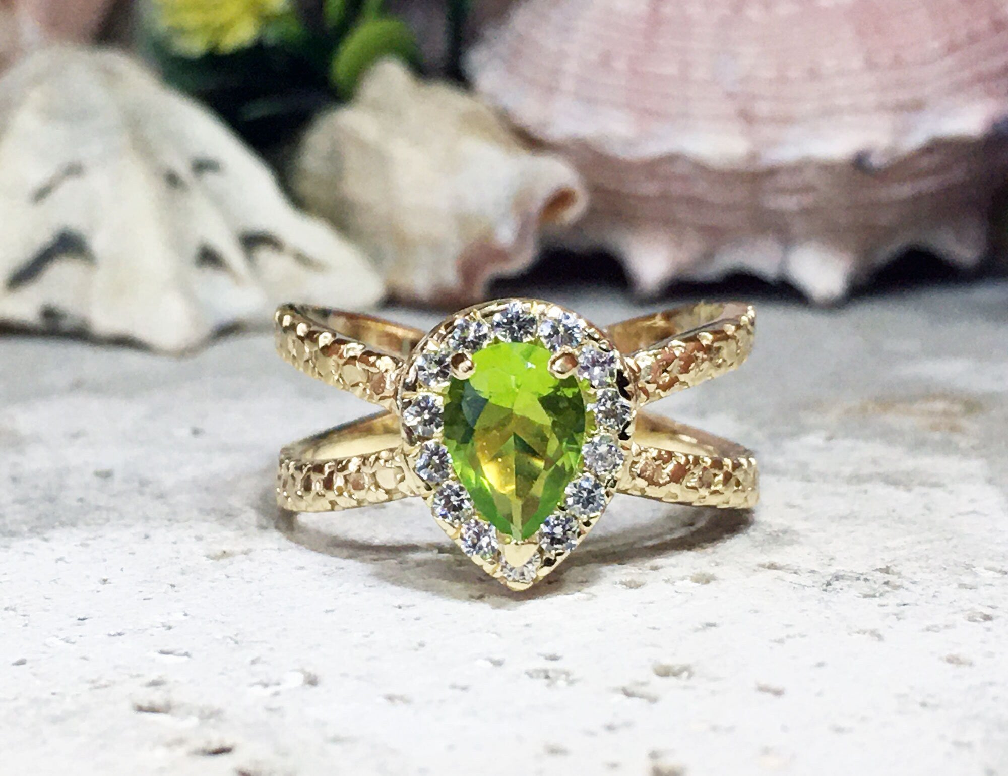 Peridot Ring - August Birthstone Jewelry - Statement Ring - Gold Ring - Engagement Ring - Teardrop Ring - Cocktail Ring - Prong Ring