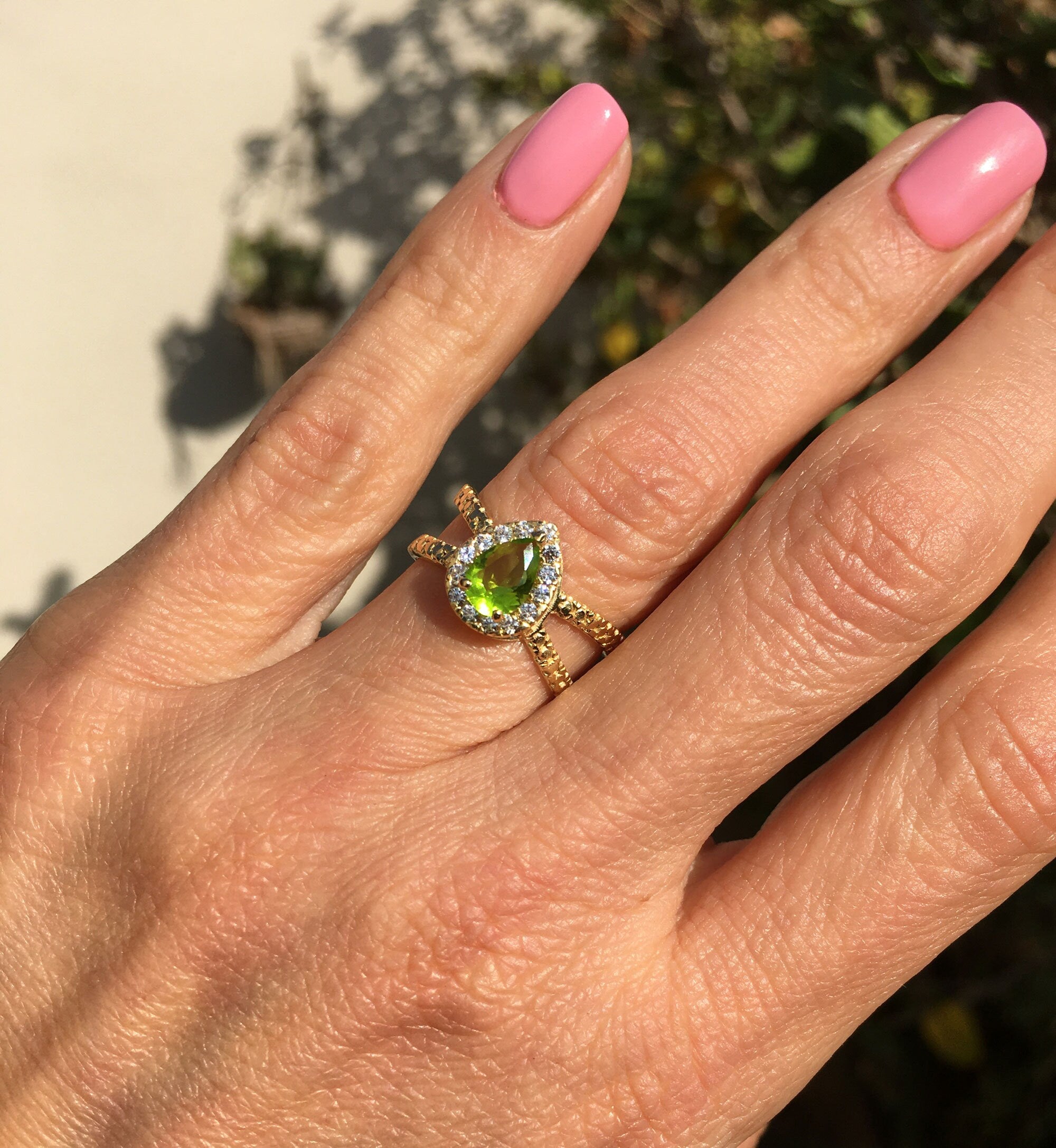 Peridot Ring - August Birthstone Jewelry - Statement Ring - Gold Ring - Engagement Ring - Teardrop Ring - Cocktail Ring - Prong Ring