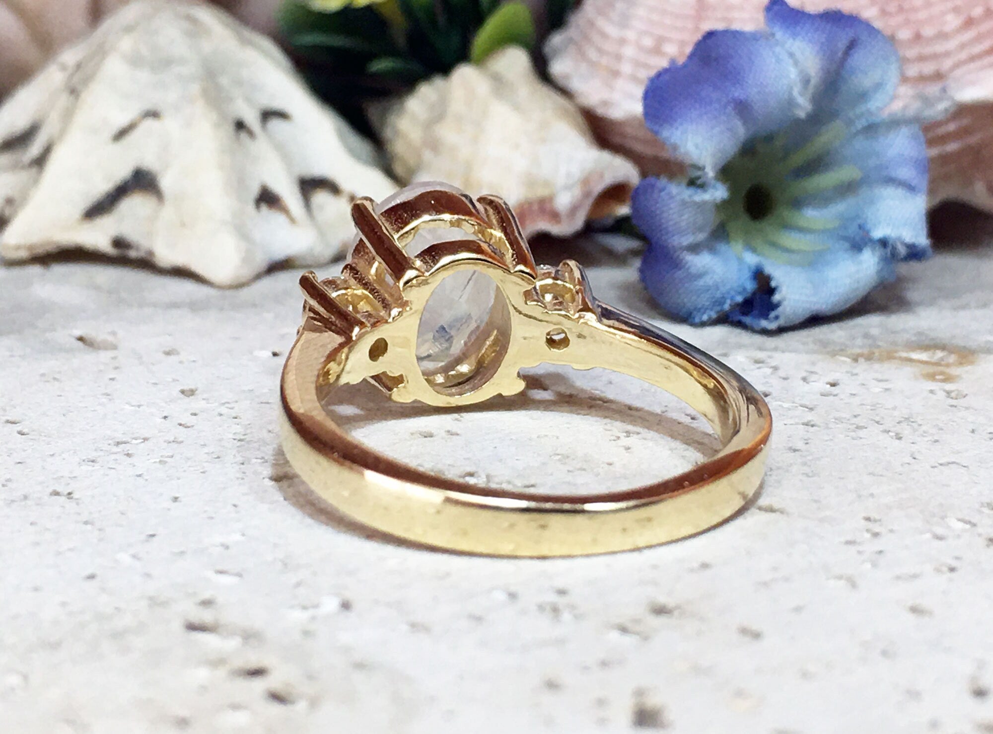 Rainbow Moonstone Ring - June Birthstone - Statement Ring - Gold Ring - Engagement Ring - Oval Ring - Cocktail Ring - Prong Ring