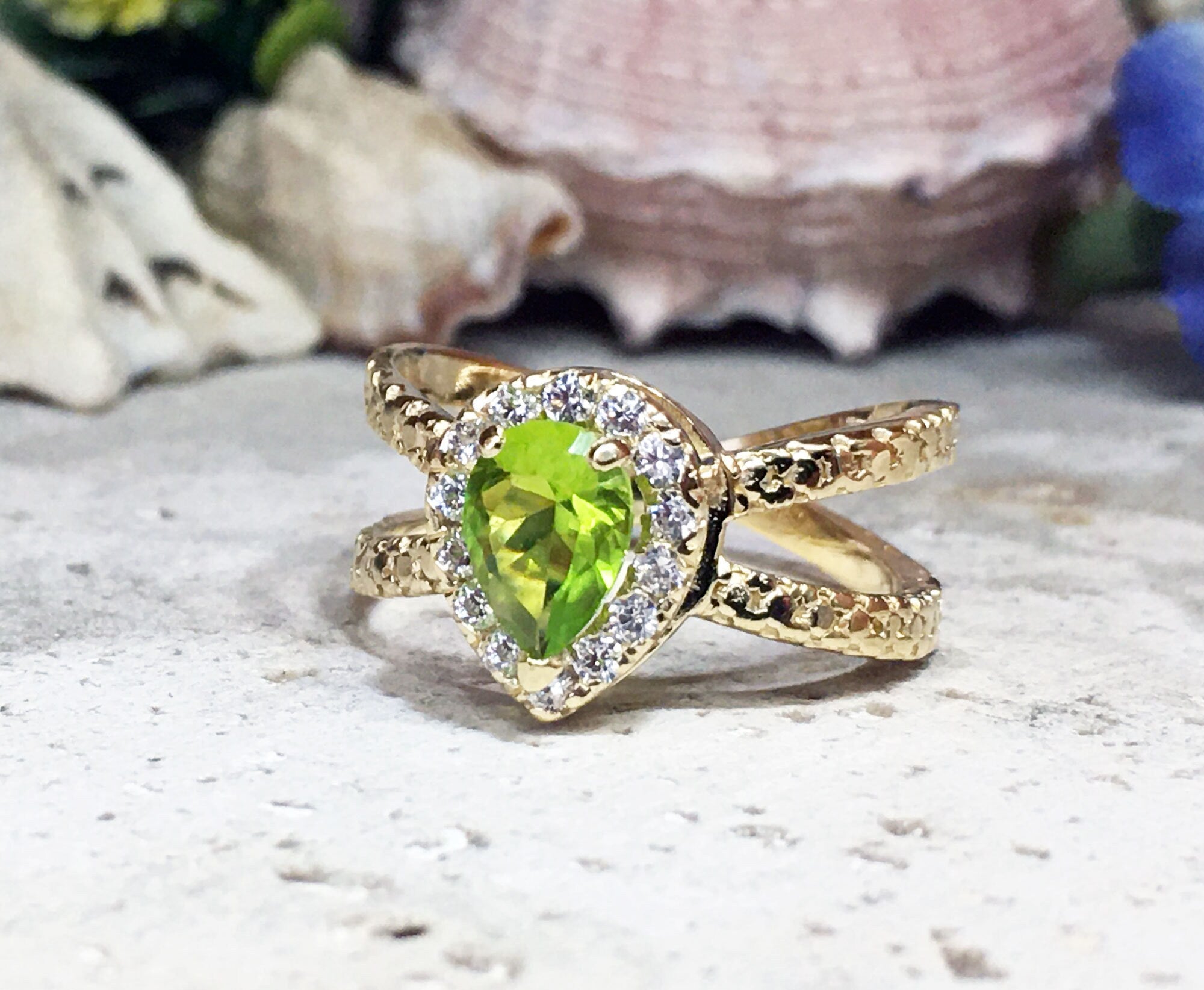 Peridot Ring - August Birthstone Jewelry - Statement Ring - Gold Ring - Engagement Ring - Teardrop Ring - Cocktail Ring - Prong Ring