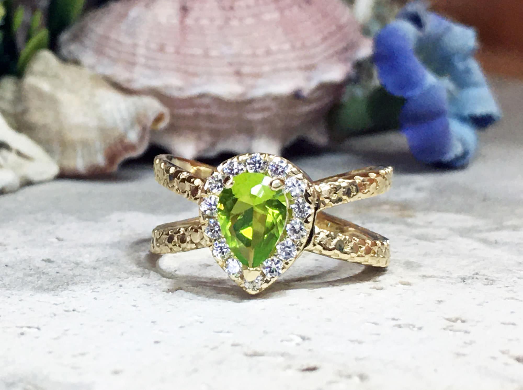 Peridot Ring - August Birthstone Jewelry - Statement Ring - Gold Ring - Engagement Ring - Teardrop Ring - Cocktail Ring - Prong Ring