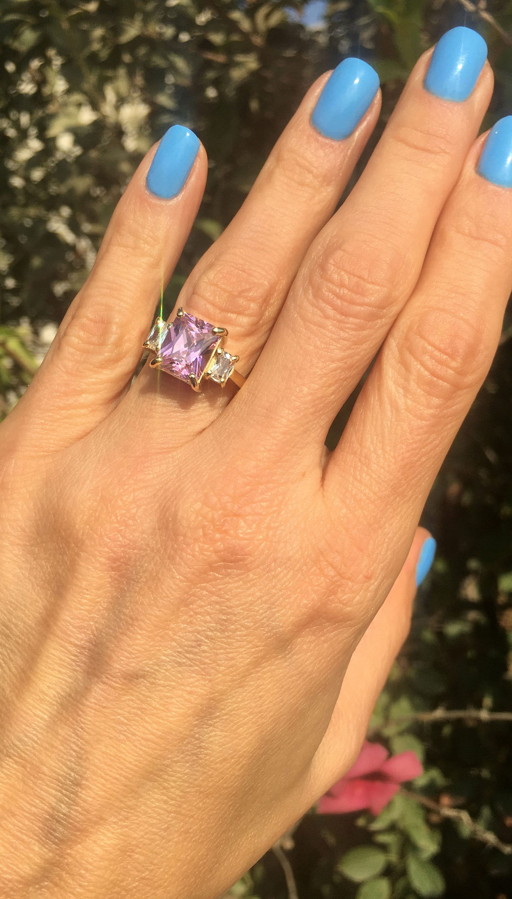 Rose Quartz Ring - October Birthstone - Statement Ring - Gold Ring - Engagement Ring - Rectangle Ring - Cocktail Ring - Pink Quartz Ring