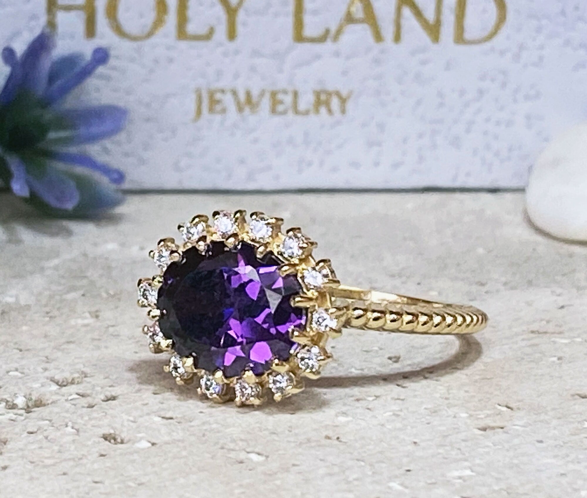 Purple Amethyst Ring - February Birthstone - Statement Ring - Gold Ring - Engagement Ring - Prong Ring - Oval Ring - Cocktail Ring