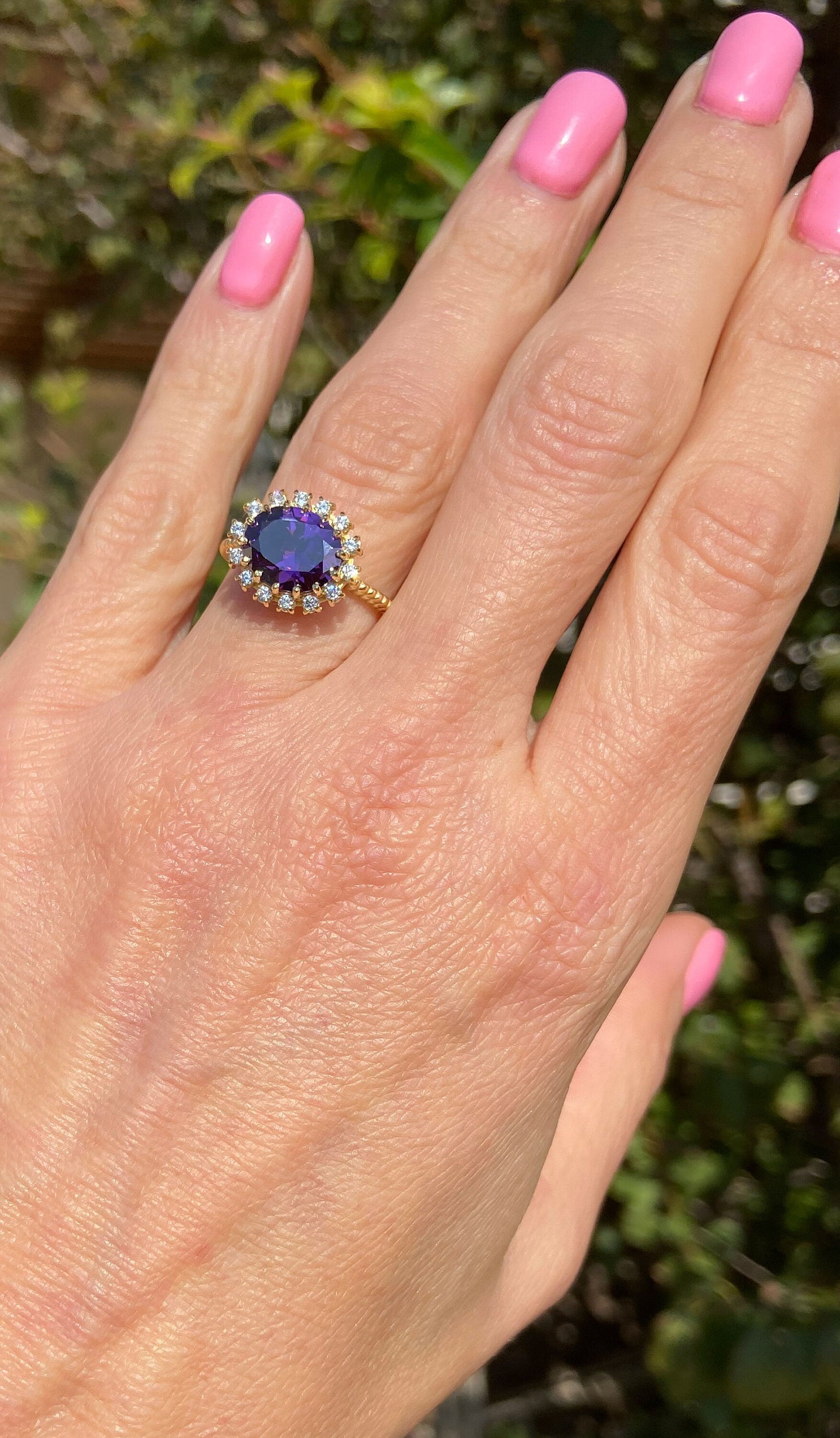 Purple Amethyst Ring - February Birthstone - Statement Ring - Gold Ring - Engagement Ring - Prong Ring - Oval Ring - Cocktail Ring