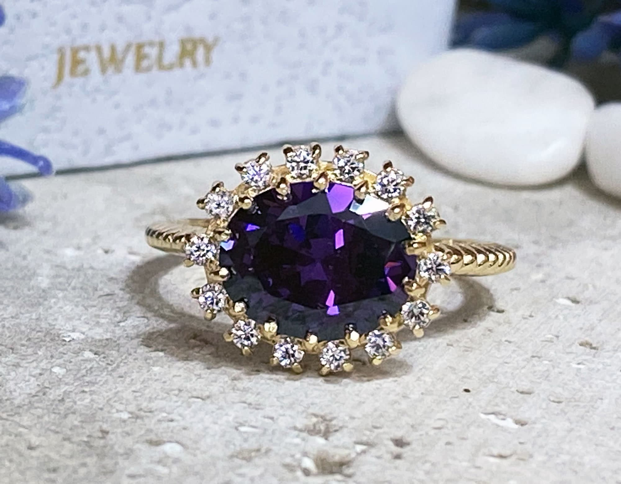 Purple Amethyst Ring - February Birthstone - Statement Ring - Gold Ring - Engagement Ring - Prong Ring - Oval Ring - Cocktail Ring