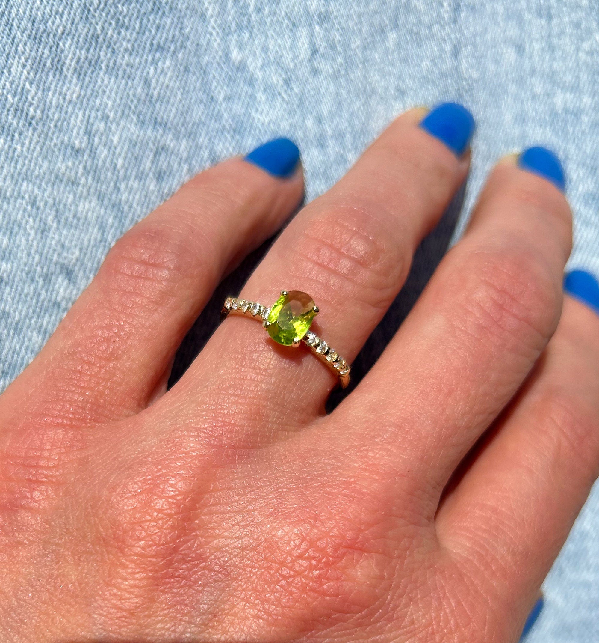 Peridot Ring - Gold Ring - Stacking Ring - August Birthstone - Dainty Ring - Tiny Ring - Delicate Ring - Engagement Ring - Prong Ring