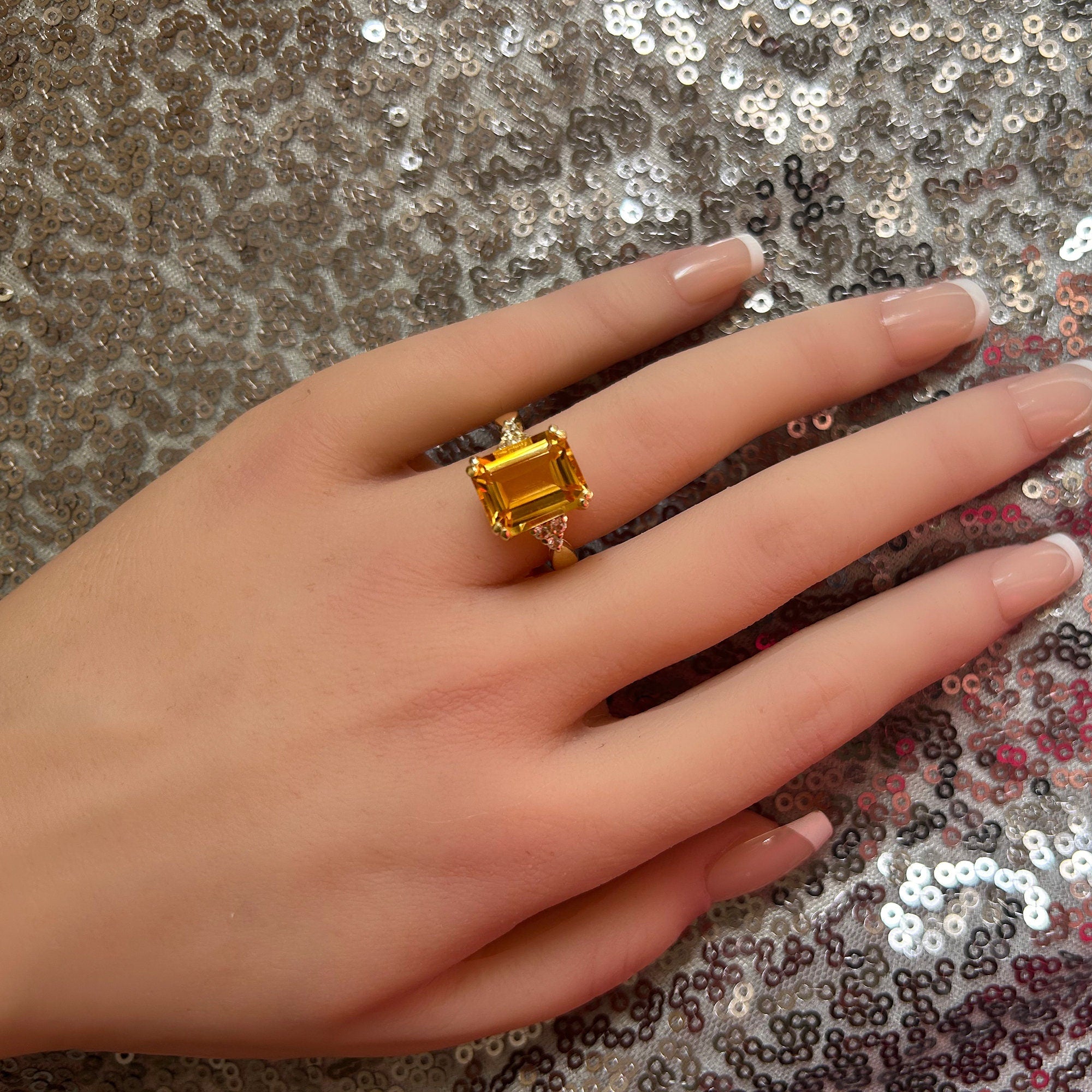 Citrine ring - Natural Citrine - November Birthstone - Statement Ring - Gold Ring - Engagement Ring - Rectangle Ring - Cocktail Ring