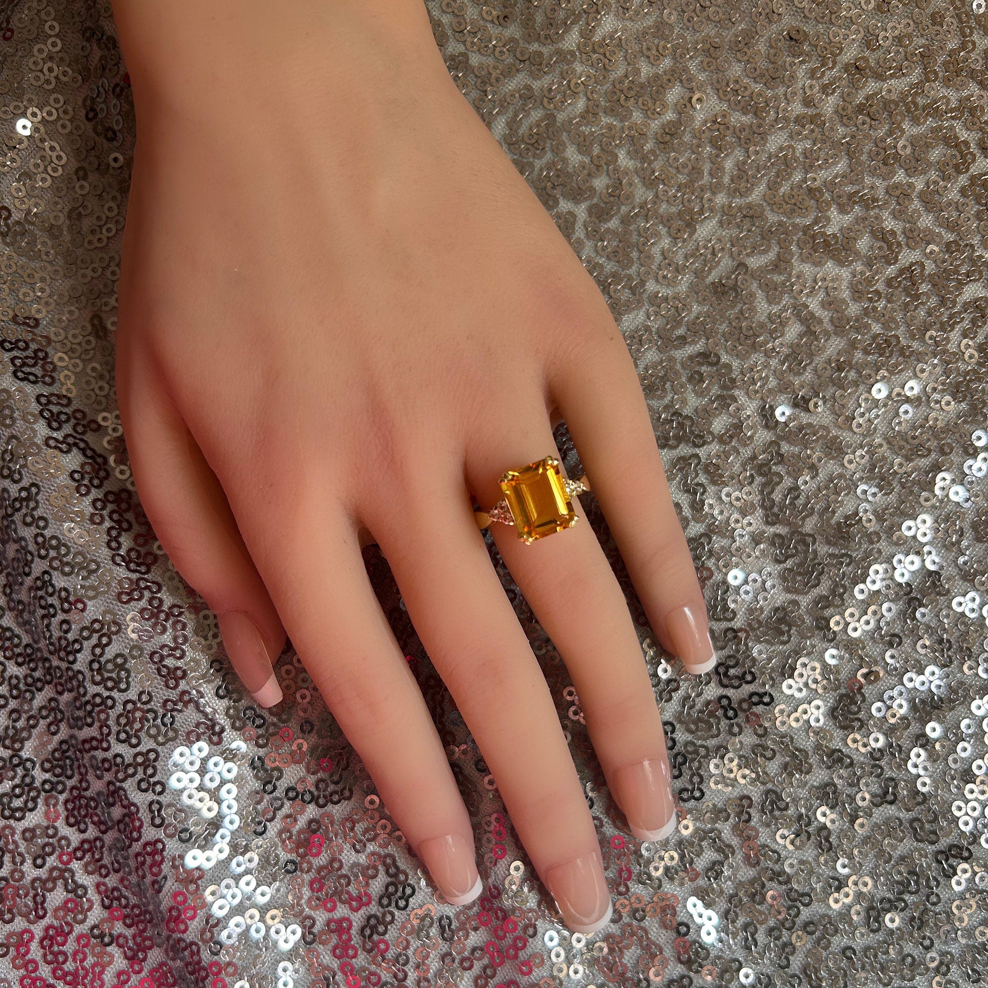 Citrine ring - Natural Citrine - November Birthstone - Statement Ring - Gold Ring - Engagement Ring - Rectangle Ring - Cocktail Ring