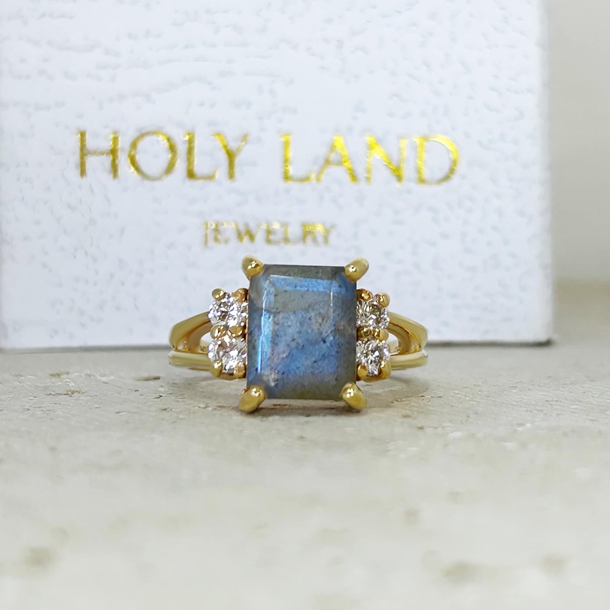 Labradorite Ring - Grey Ring - Statement Ring - Gold Ring - Engagement Ring - Rectangle Ring - Cocktail Ring - Rainbow Ring - Prong Ring