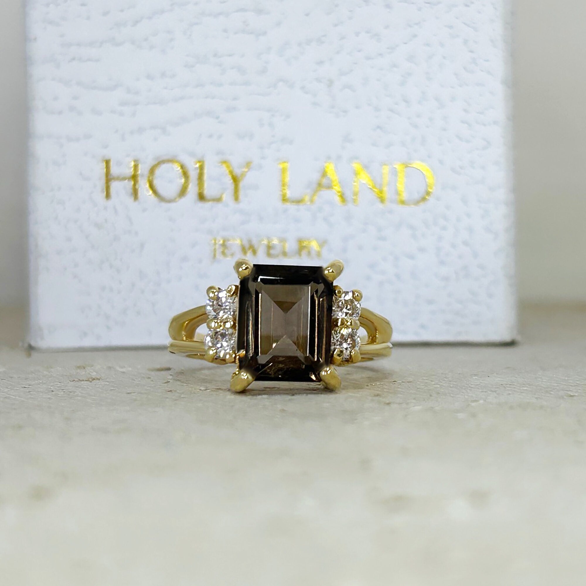 Smoky Quartz Ring - Genuine Gemstone - Gold Ring - Statement Ring - Engagement Ring - Rectangle Ring - Cocktail Ring - Brown Stone Ring