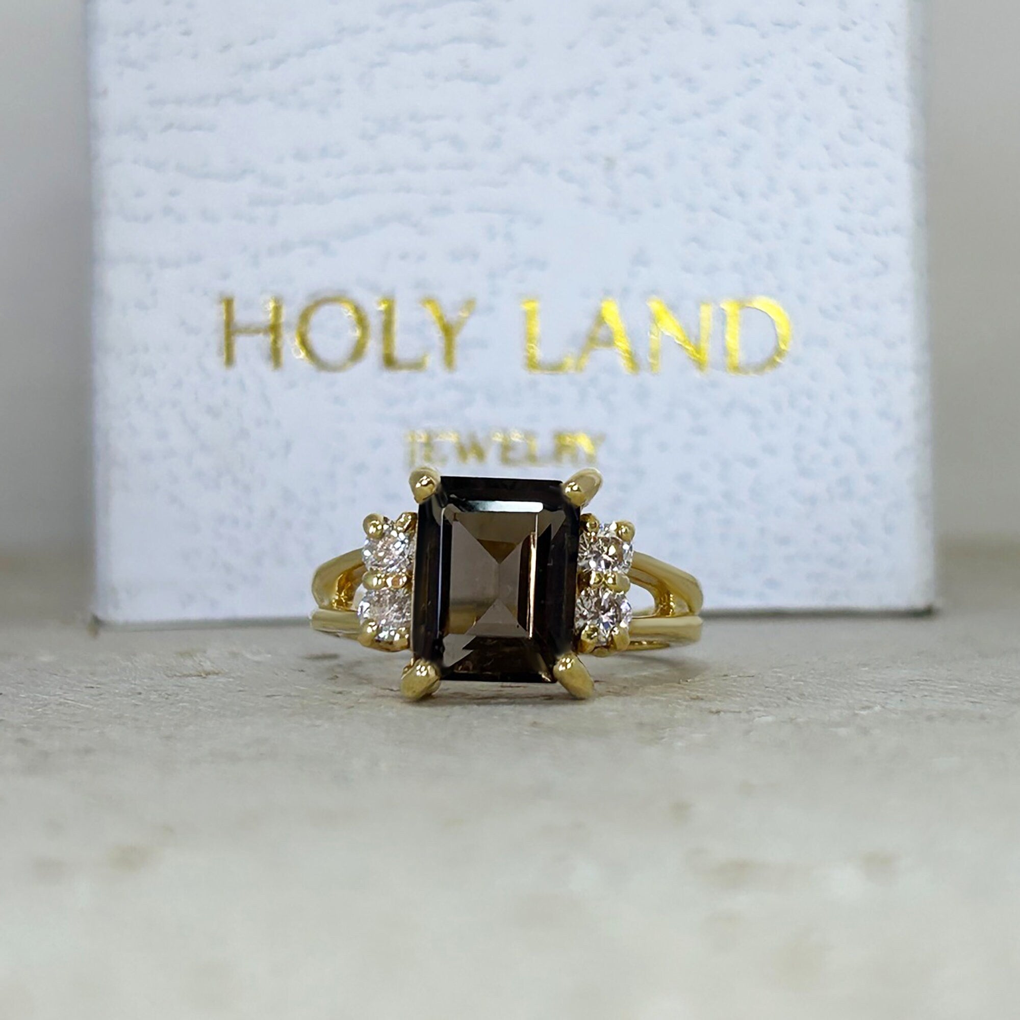 Smoky Quartz Ring - Genuine Gemstone - Gold Ring - Statement Ring - Engagement Ring - Rectangle Ring - Cocktail Ring - Brown Stone Ring