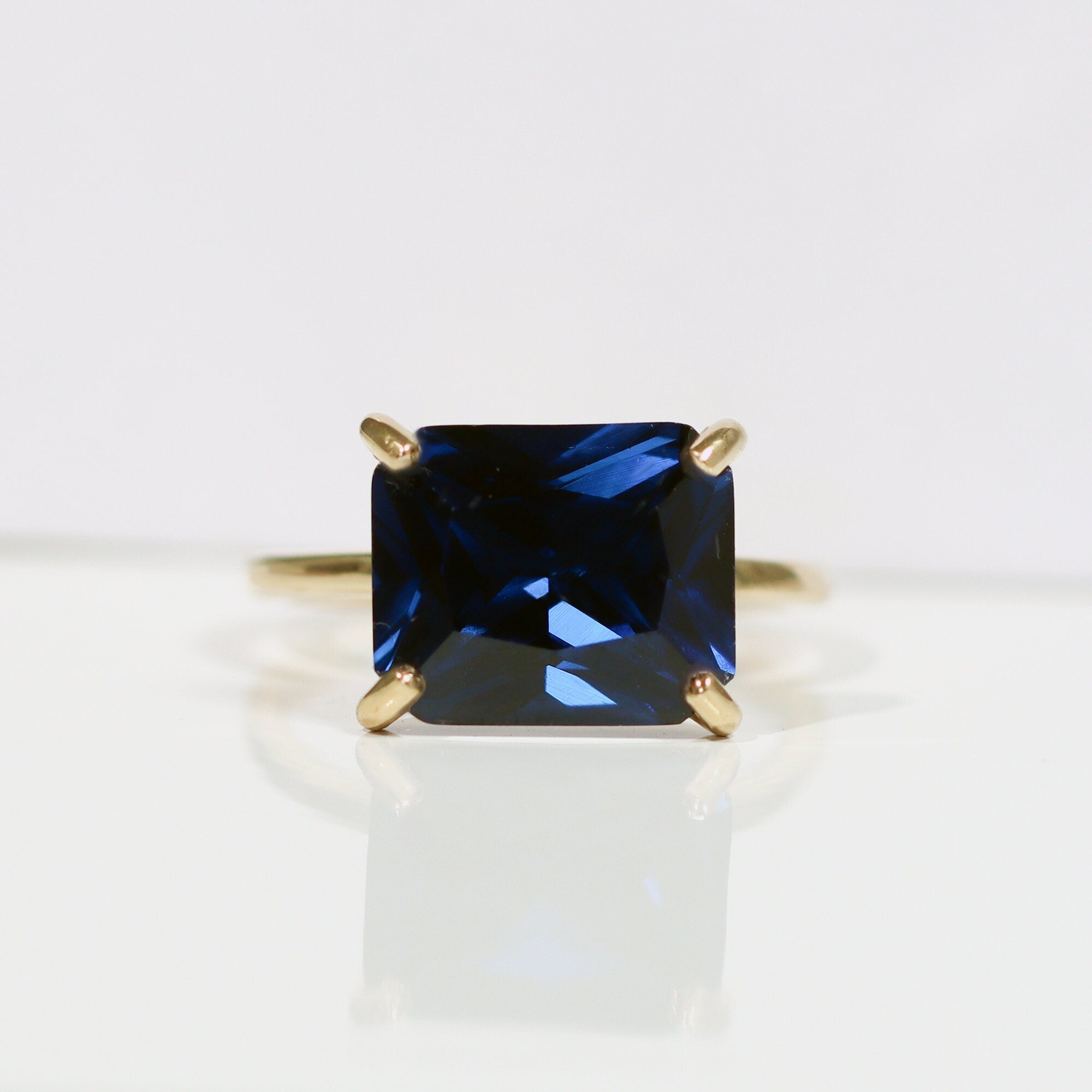 Blue Sapphire Ring - September Birthstone - Statement Ring - Gold Ring - Sapphire Jewelry - Blue Stone Ring - Rectangle Ring - Cocktail Ring