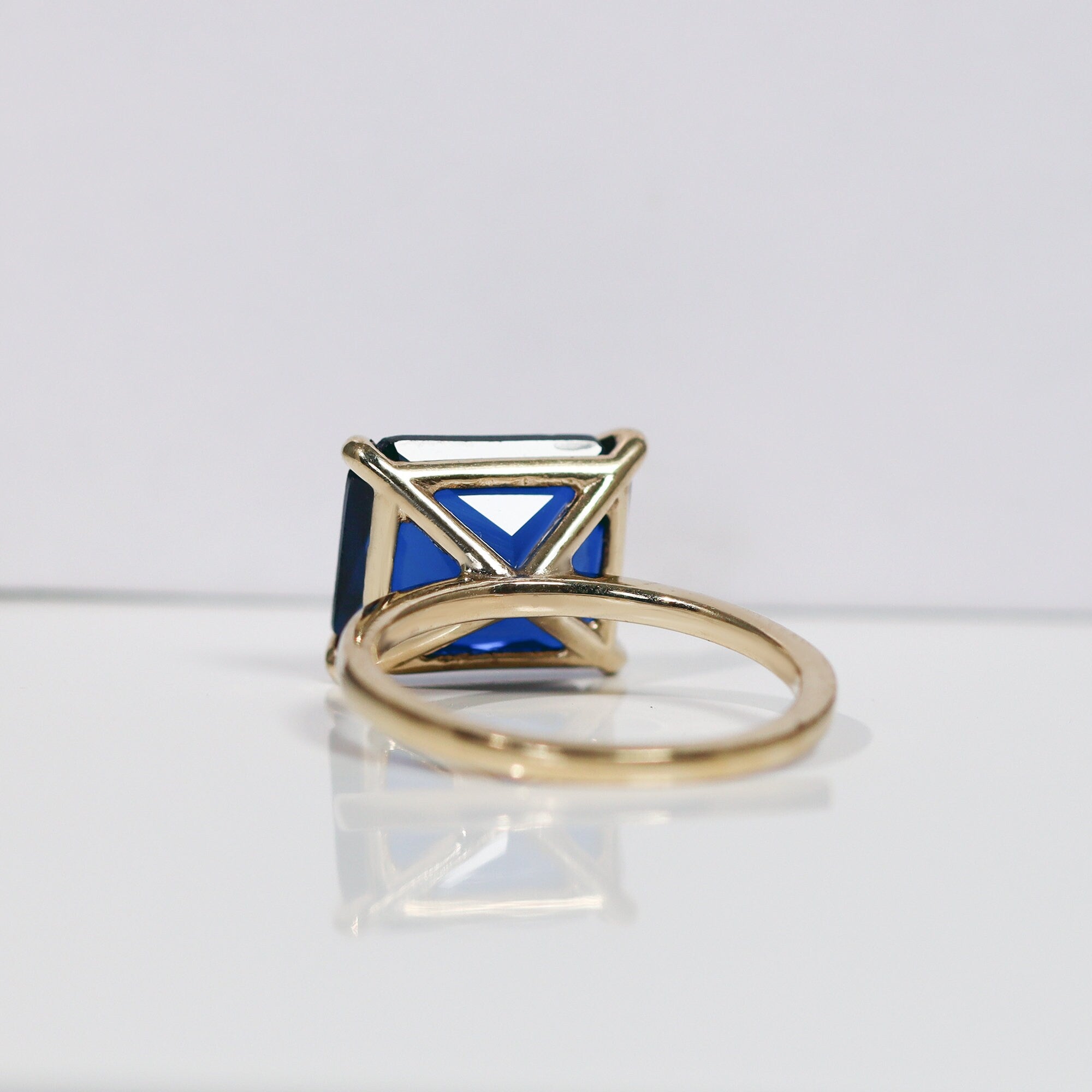 Blue Sapphire Ring - September Birthstone - Statement Ring - Gold Ring - Sapphire Jewelry - Blue Stone Ring - Rectangle Ring - Cocktail Ring