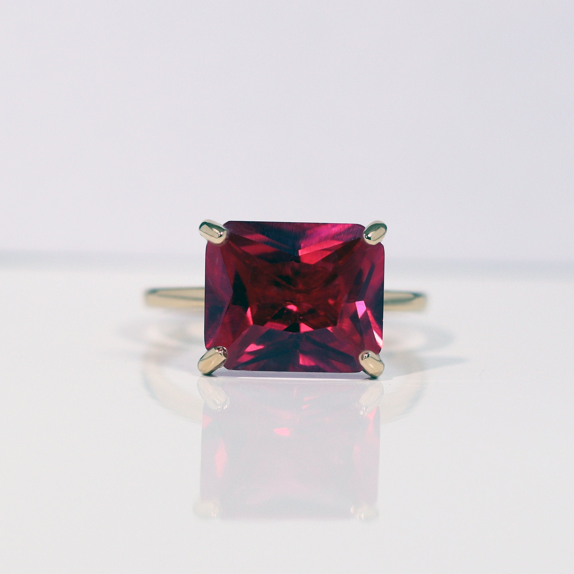 Ruby Ring - Gold Ring - July Birthstone - Gemstone Band - Statement Ring - Ruby Jewelry - Fuchsia Ring - Rectangle Ring - Cocktail Ring