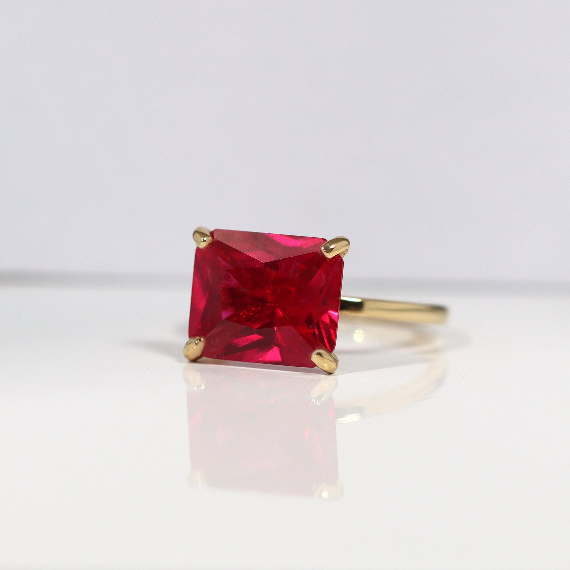 Ruby Ring - Gold Ring - July Birthstone - Gemstone Band - Statement Ring - Ruby Jewelry - Fuchsia Ring - Rectangle Ring - Cocktail Ring