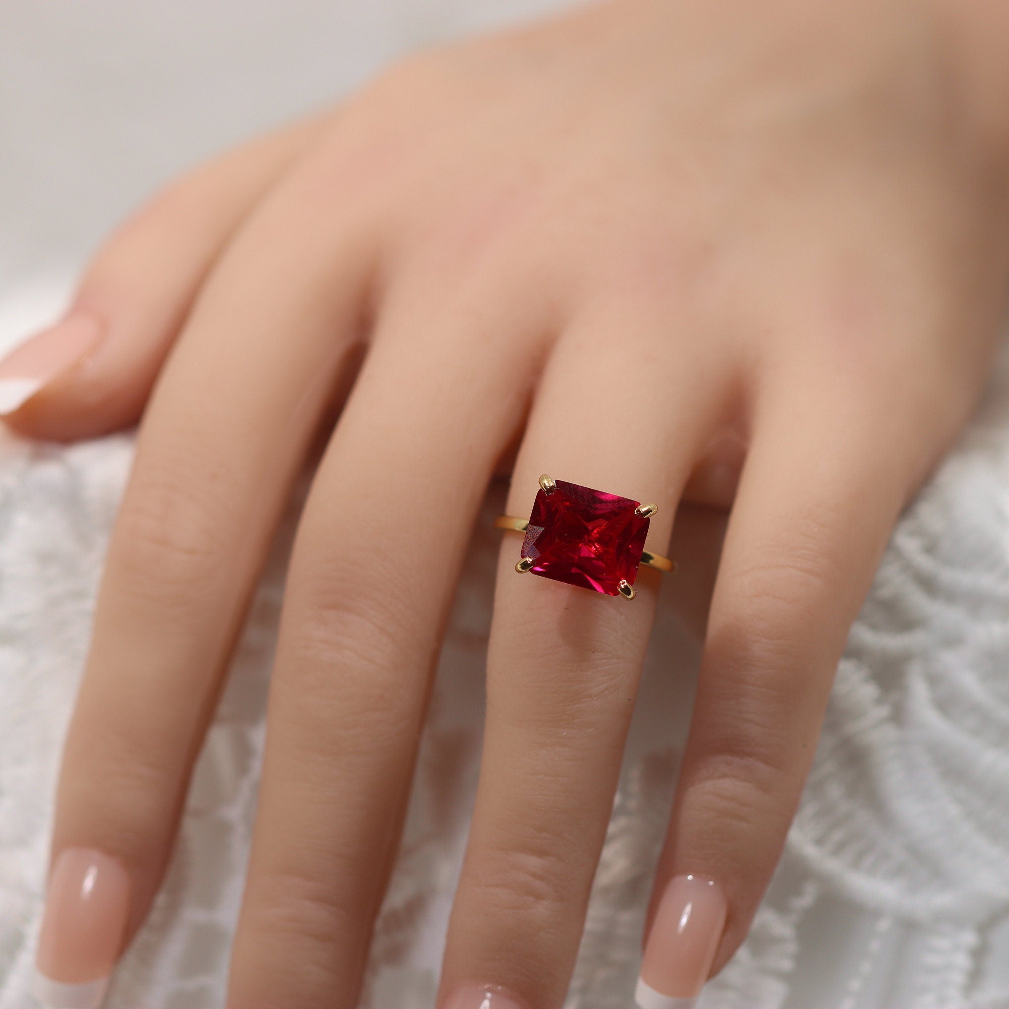 Ruby Ring - Gold Ring - July Birthstone - Gemstone Band - Statement Ring - Ruby Jewelry - Fuchsia Ring - Rectangle Ring - Cocktail Ring