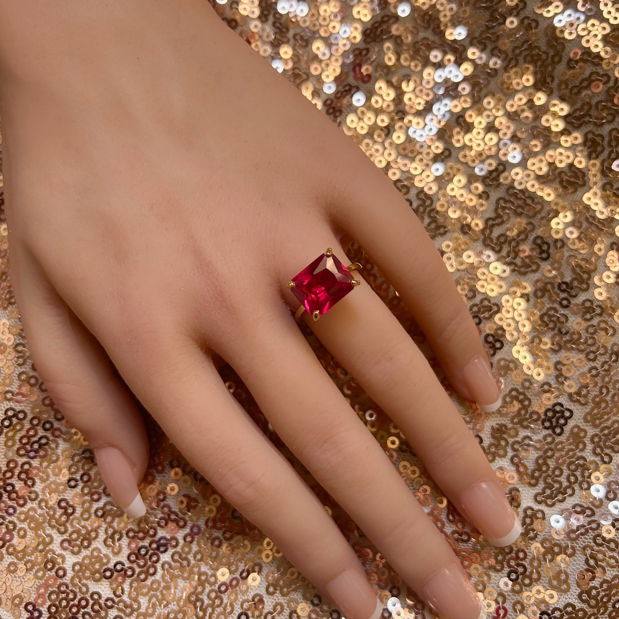 Ruby Ring - Gold Ring - July Birthstone - Gemstone Band - Statement Ring - Ruby Jewelry - Fuchsia Ring - Rectangle Ring - Cocktail Ring