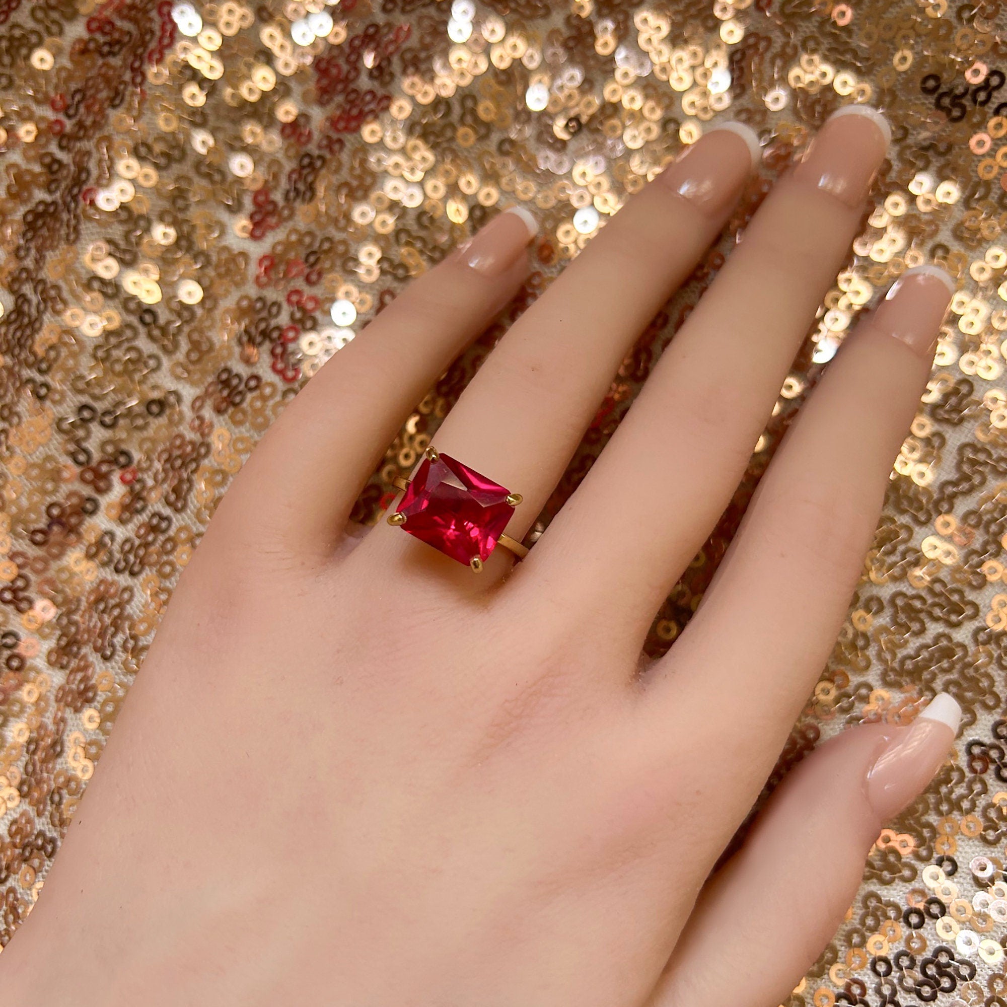 Ruby Ring - Gold Ring - July Birthstone - Gemstone Band - Statement Ring - Ruby Jewelry - Fuchsia Ring - Rectangle Ring - Cocktail Ring