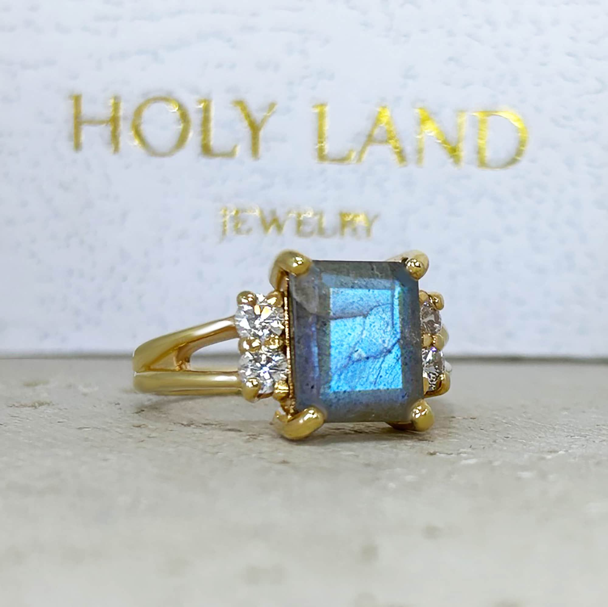 Labradorite Ring - Grey Ring - Statement Ring - Gold Ring - Engagement Ring - Rectangle Ring - Cocktail Ring - Rainbow Ring - Prong Ring