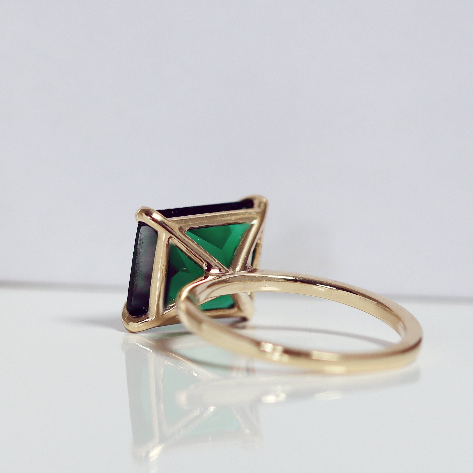 Emerald Ring - May Birthstone - Gold Ring - Gemstone Band - Statement Ring - Green Stone Ring - Rectangle Ring - Cocktail Ring - Prong Ring