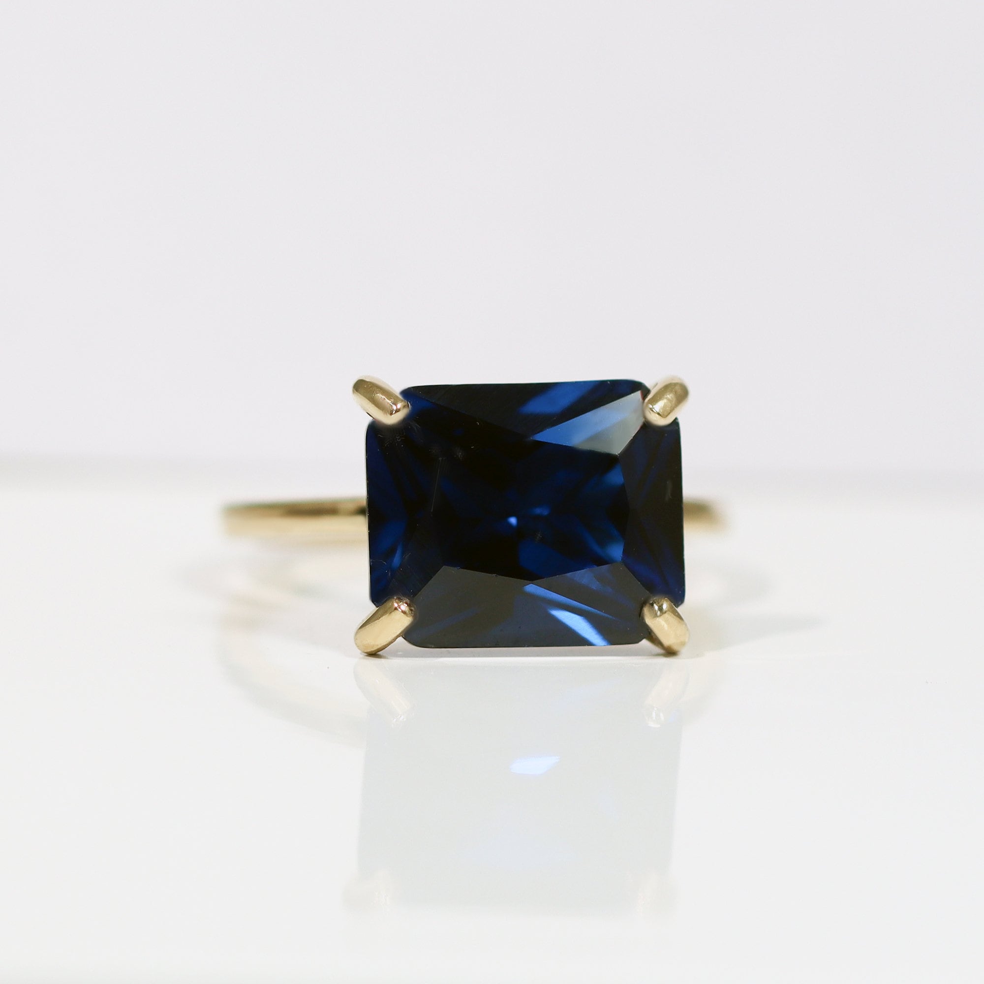 Blue Sapphire Ring - September Birthstone - Statement Ring - Gold Ring - Sapphire Jewelry - Blue Stone Ring - Rectangle Ring - Cocktail Ring