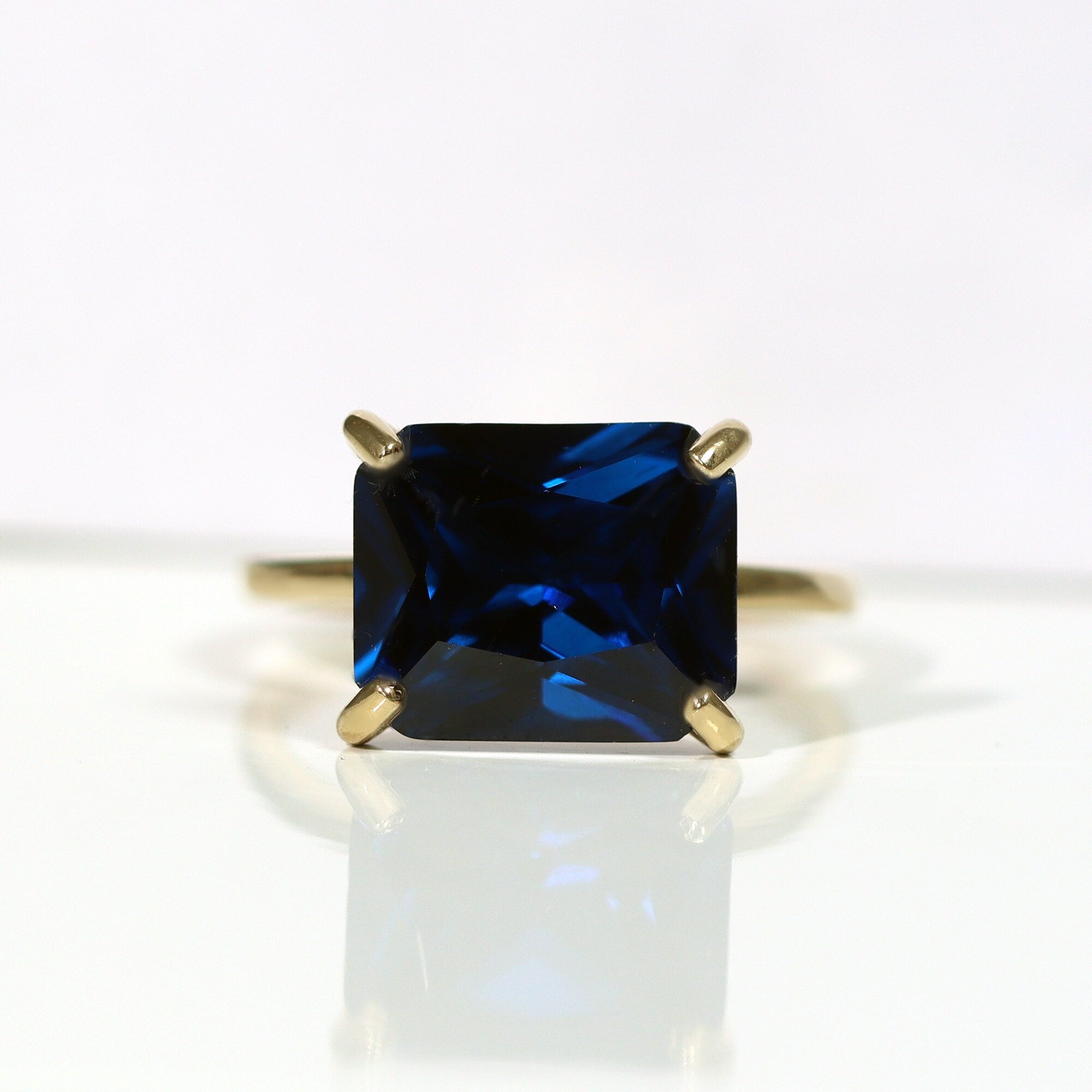 Blue Sapphire Ring - September Birthstone - Statement Ring - Gold Ring - Sapphire Jewelry - Blue Stone Ring - Rectangle Ring - Cocktail Ring