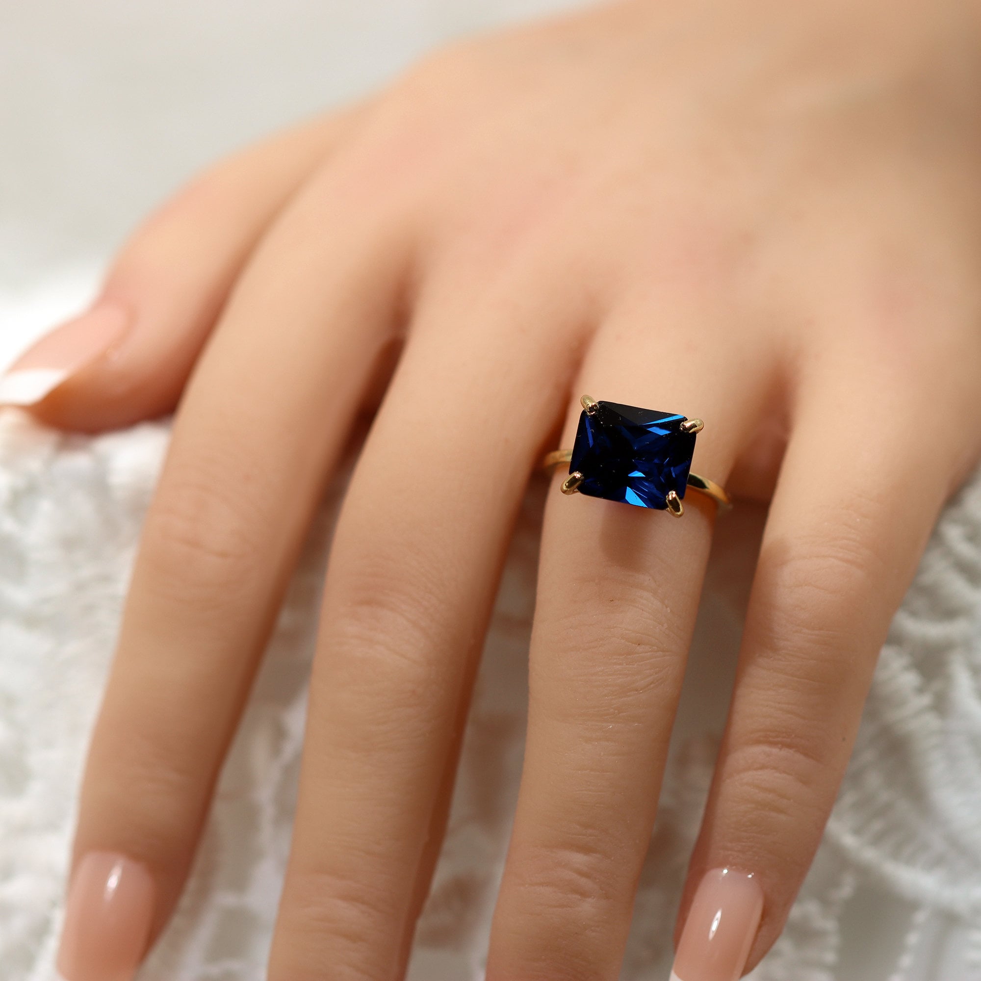 Blue Sapphire Ring - September Birthstone - Statement Ring - Gold Ring - Sapphire Jewelry - Blue Stone Ring - Rectangle Ring - Cocktail Ring