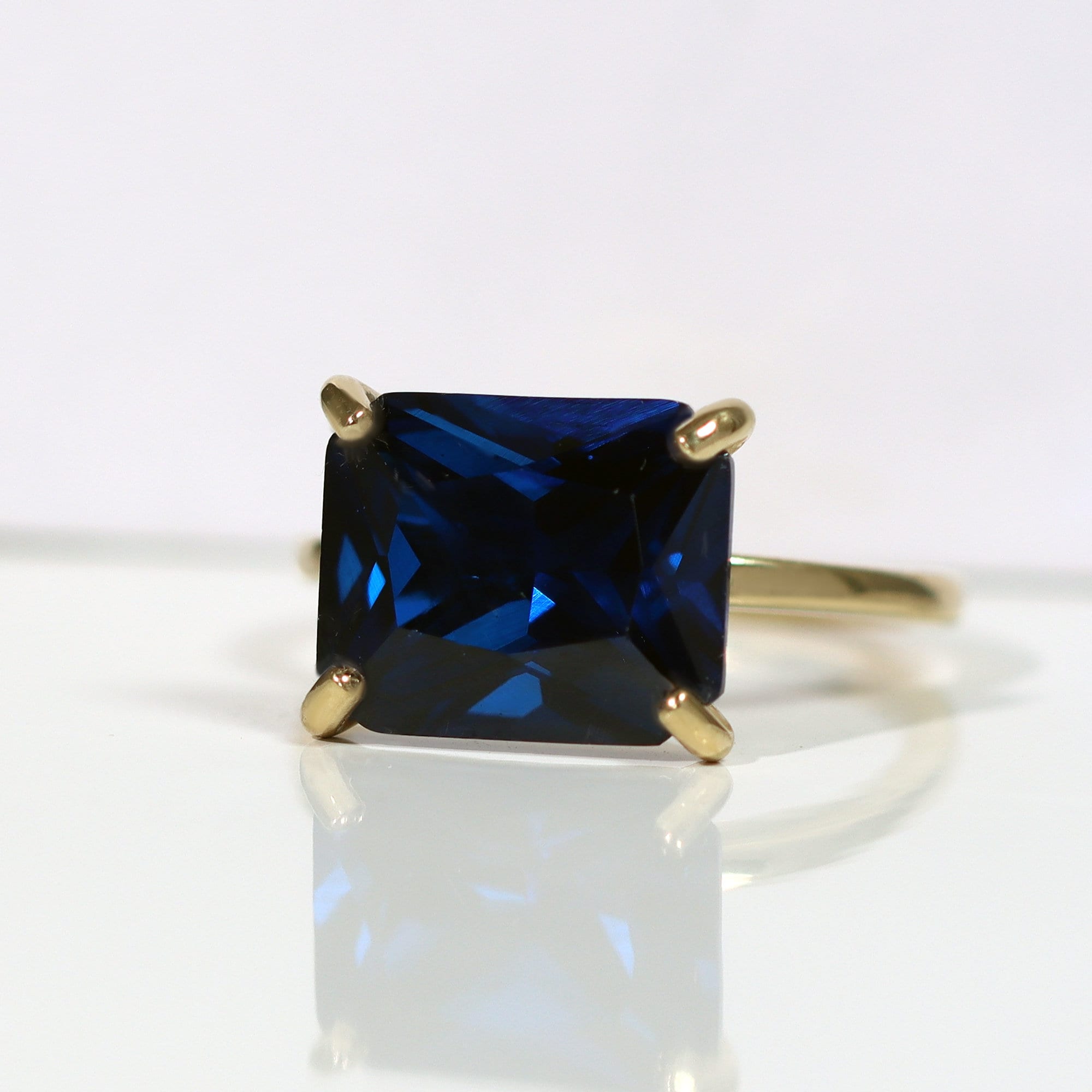 Blue Sapphire Ring - September Birthstone - Statement Ring - Gold Ring - Sapphire Jewelry - Blue Stone Ring - Rectangle Ring - Cocktail Ring