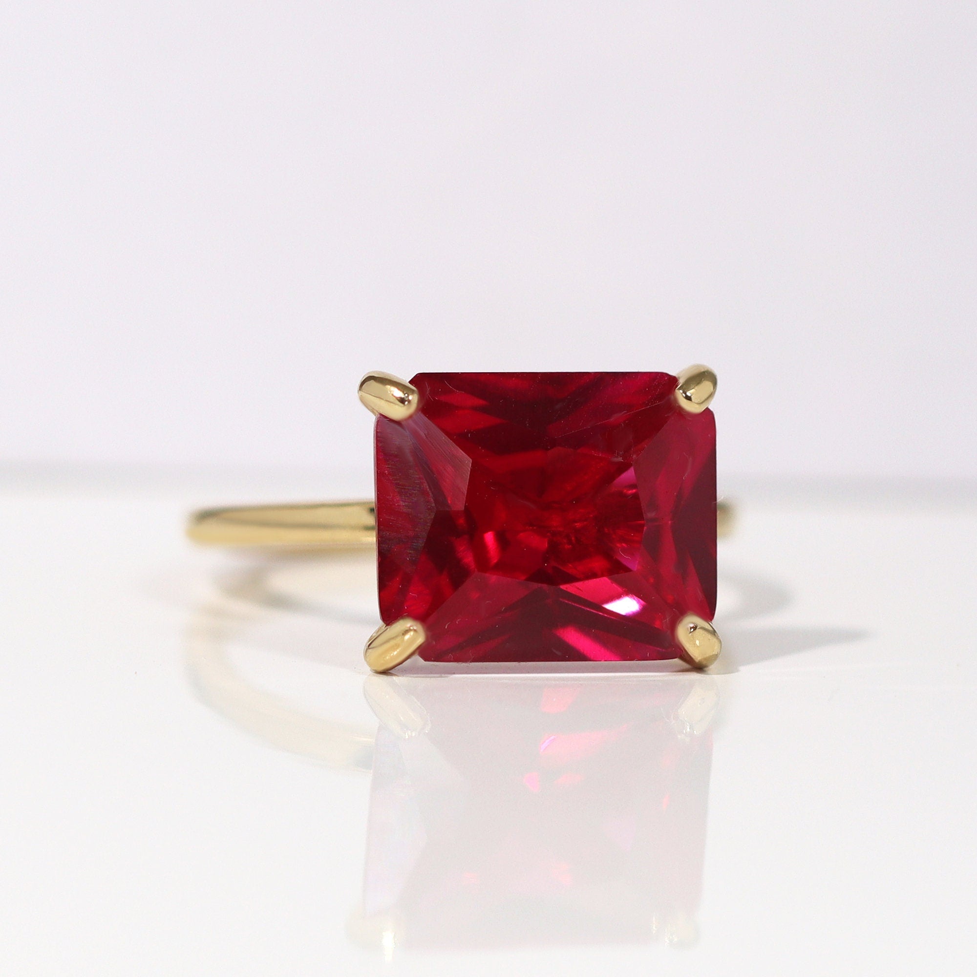 Ruby Ring - Gold Ring - July Birthstone - Gemstone Band - Statement Ring - Ruby Jewelry - Fuchsia Ring - Rectangle Ring - Cocktail Ring