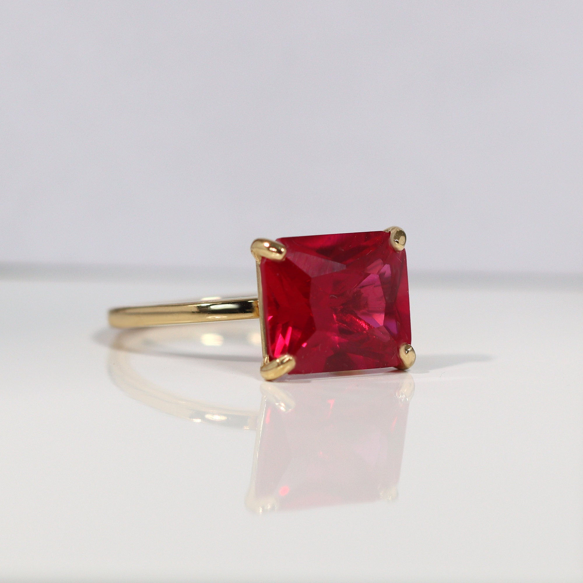 Ruby Ring - Gold Ring - July Birthstone - Gemstone Band - Statement Ring - Ruby Jewelry - Fuchsia Ring - Rectangle Ring - Cocktail Ring