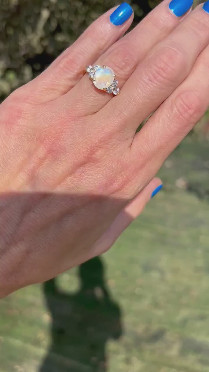 Rainbow Moonstone Ring - June Birthstone - Statement Ring - Gold Ring - Engagement Ring - Oval Ring - Cocktail Ring - Prong Ring