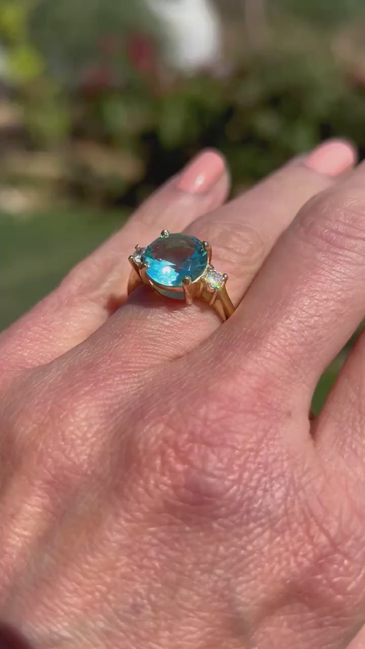 Blue Topaz Ring - December Birthstone - Gemstone Band - Gold Ring - Engagement Ring - Round Ring - Cocktail Ring - Prong Ring