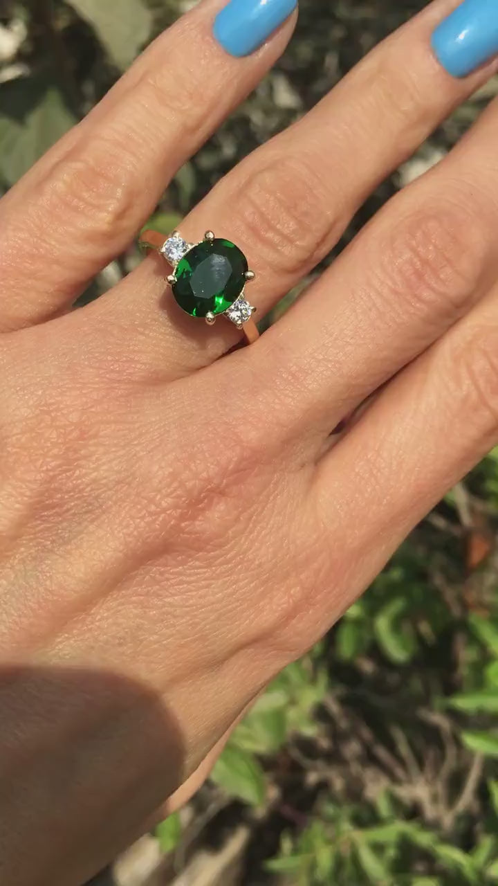 Emerald Ring - May Birthstone - Gold Ring - Gemstone Band - Statement Ring - Engagement Ring - Oval Ring - Cocktail Ring - Prong Ring