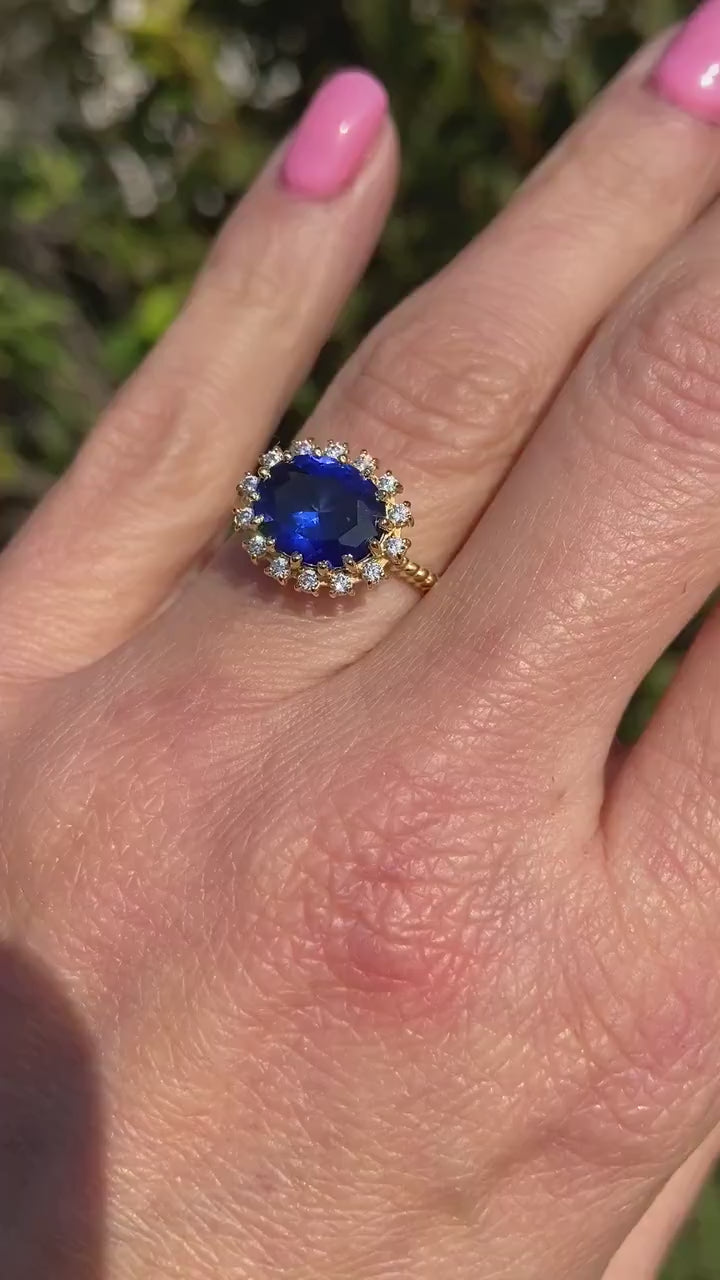 Blue Sapphire Ring - September Birthstone - Statement Ring - Gold Ring - Engagement Ring - Prong Ring - Oval Ring - Cocktail Ring