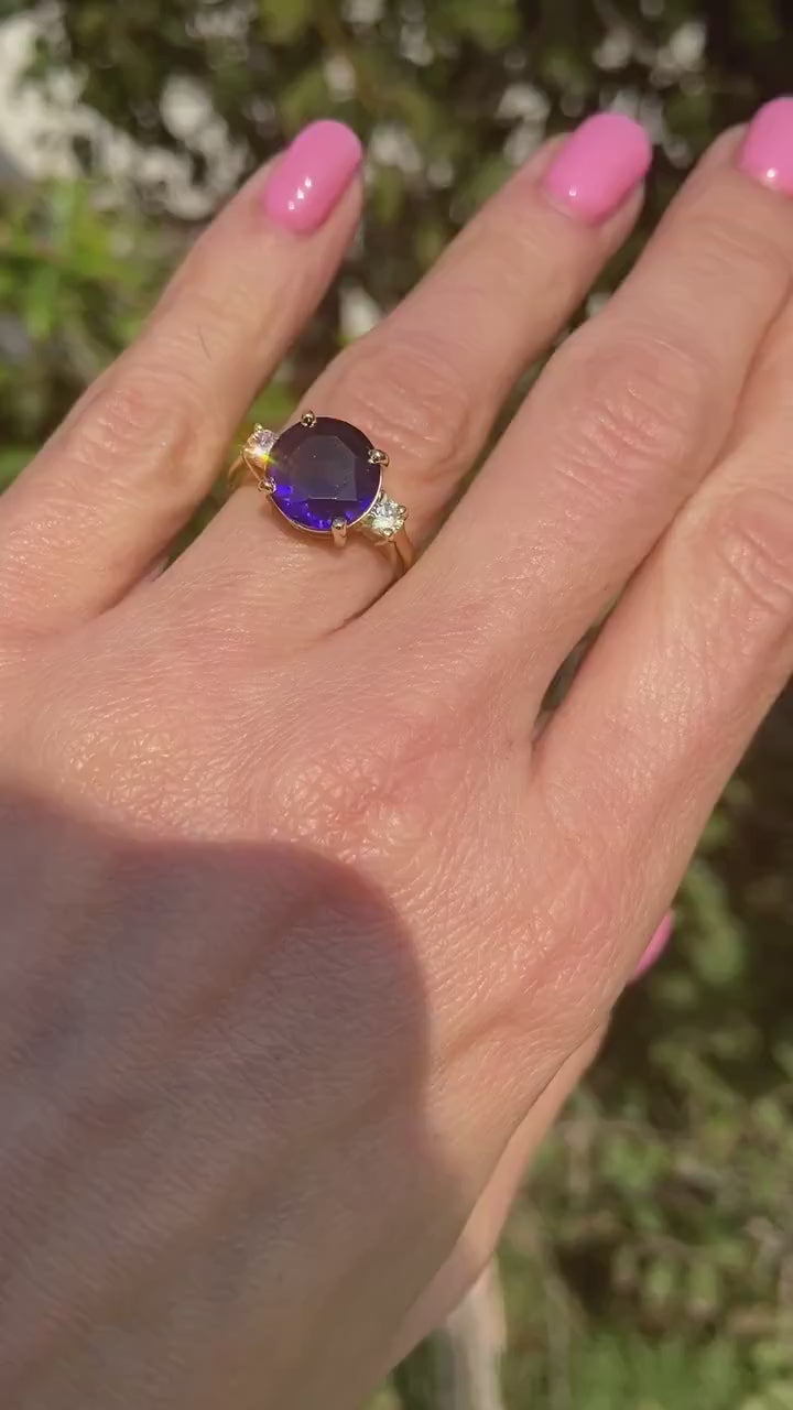 Blue Sapphire Ring - September Birthstone - Statement Ring - Gold Ring - Engagement Ring - Round Ring - Cocktail Ring - Prong Ring