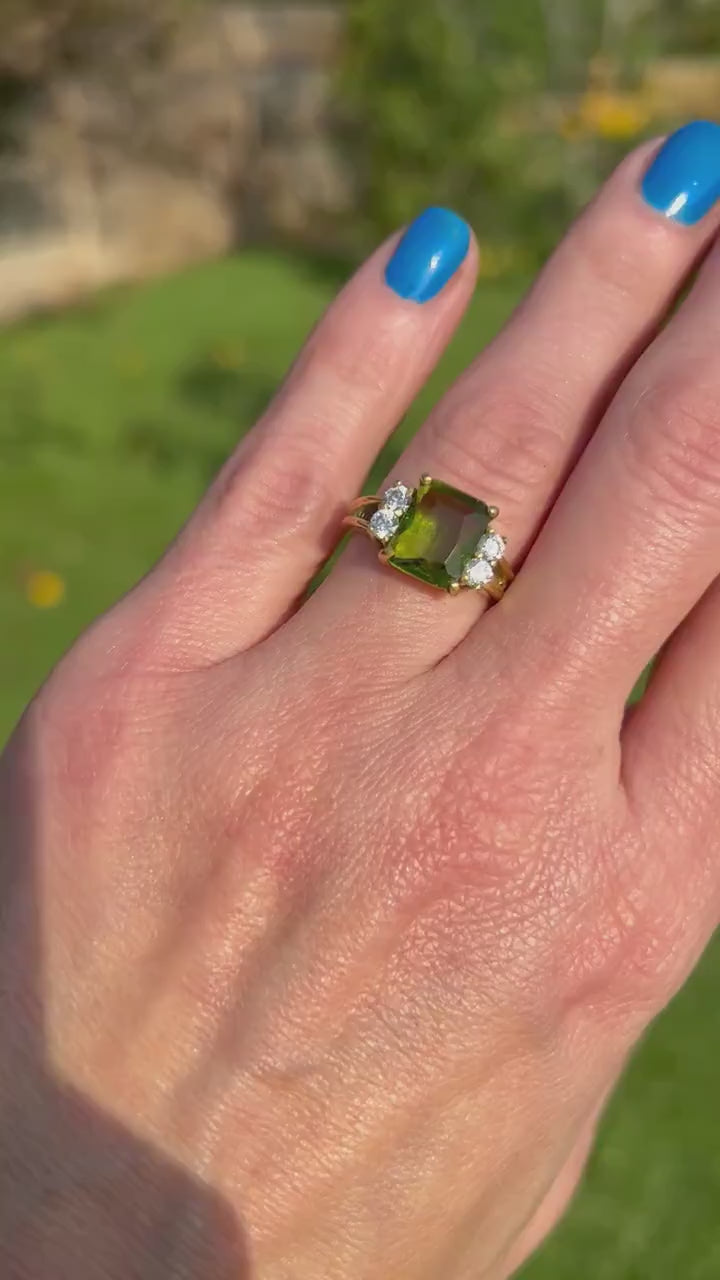 Peridot Ring - August Birthstone Jewelry - Statement Ring - Gold Ring - Engagement Ring - Rectangle Ring - Cocktail Ring - Prong Ring