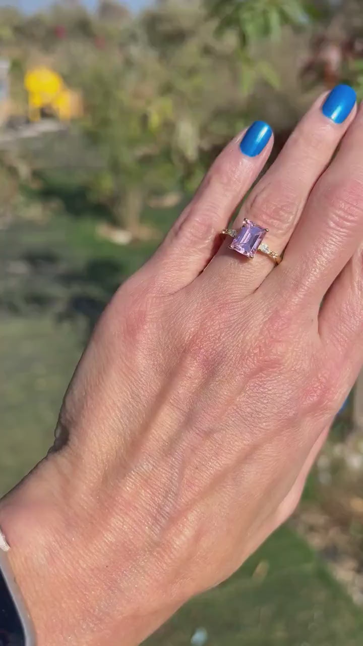 Rose Quartz Ring - October Birthstone - Statement Ring - Gold Ring - Engagement Ring - Rectangle Ring - Cocktail Ring - Pink Quartz Ring