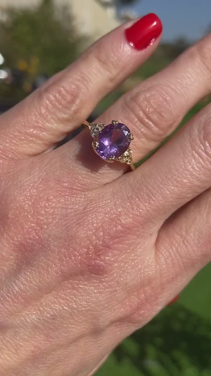 Purple Amethyst Ring - February Birthstone - Statement Ring - Gold Ring - Engagement Ring - Prong Ring - Oval Ring - Cocktail Ring