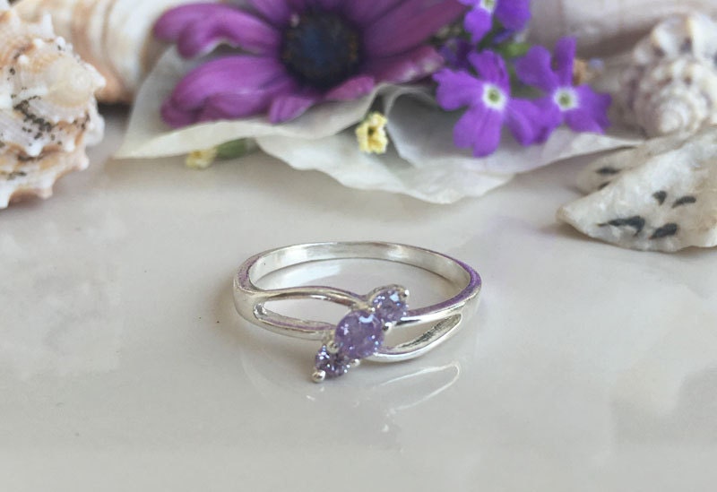 Alexandrite Ring - June Birthstone - Lovely Ring with Three Round Alexandrite Stones