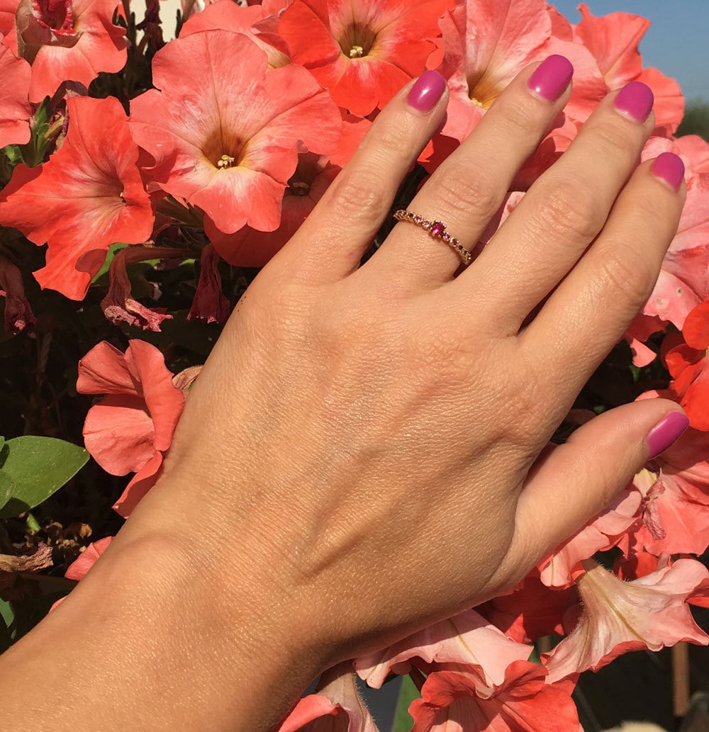 Ruby Ring - Gold Ring - Stack Ring - Half Eternity Ring - July Birthstone - Delicate Ring