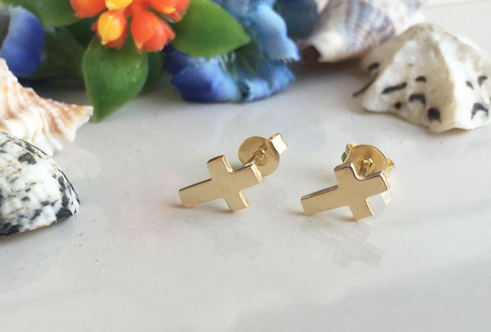 Cross Earrings - Simple Small Cross Stud Earrings