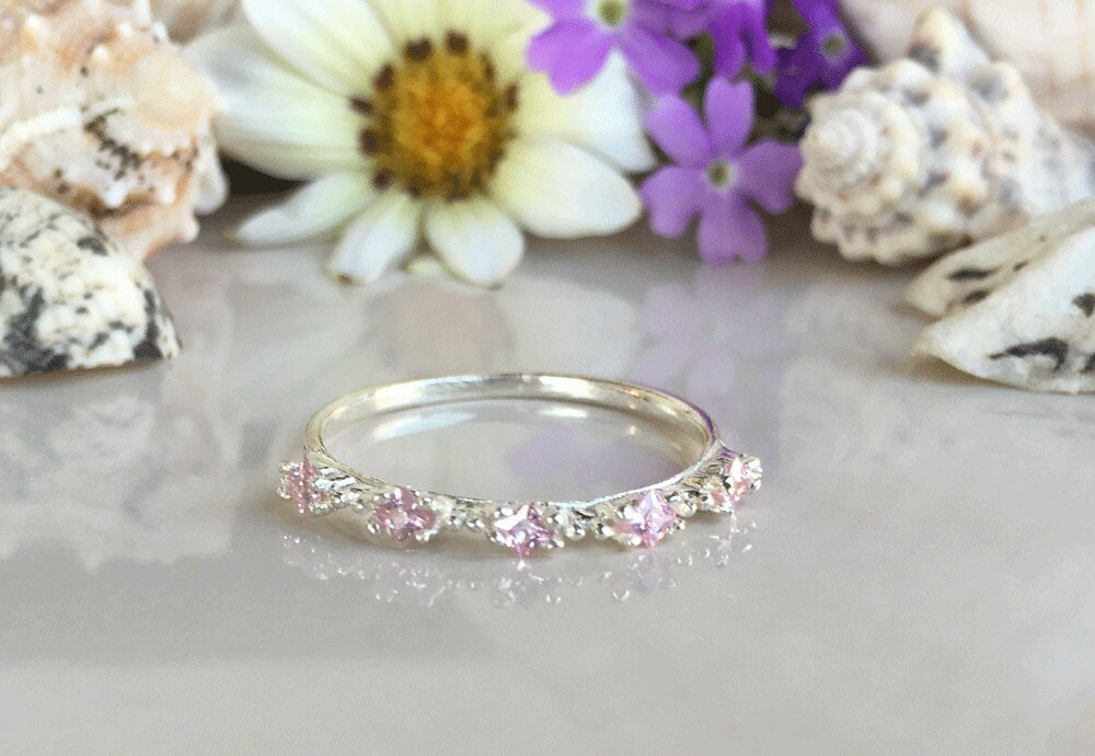 Rose Quartz Ring - Tiny Ring - Gold Ring - Stack Ring - Prong Set - October Birthstone - Gold Ring