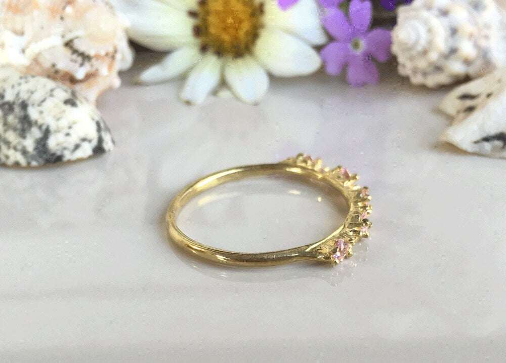 Rose Quartz Ring - Tiny Ring - Gold Ring - Stack Ring - Prong Set - October Birthstone - Gold Ring