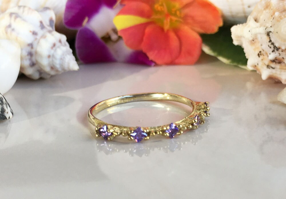 Amethyst Ring - Stacking Ring - TIny Ring - Gold Ring - Purple Ring - Dainty Ring - Simple Ring - February Birthstone