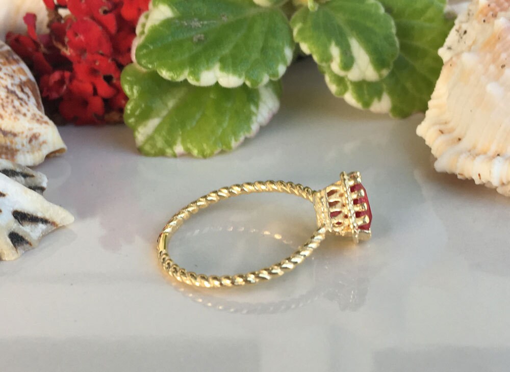 Ruby Ring - July Birthstone - Square Ring - Gold Ring - Bezel Ring - Simple Jewery - Twist Ring